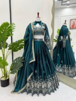 Dark Teal Blue Color Jimmy Choo Fabric Lehenga