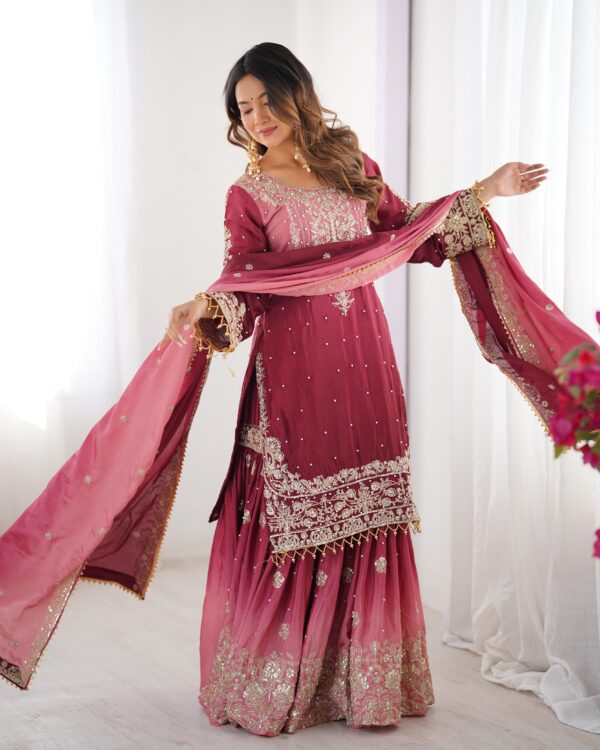 Cherry Color Chinon Silk Fabric Palazzo Set