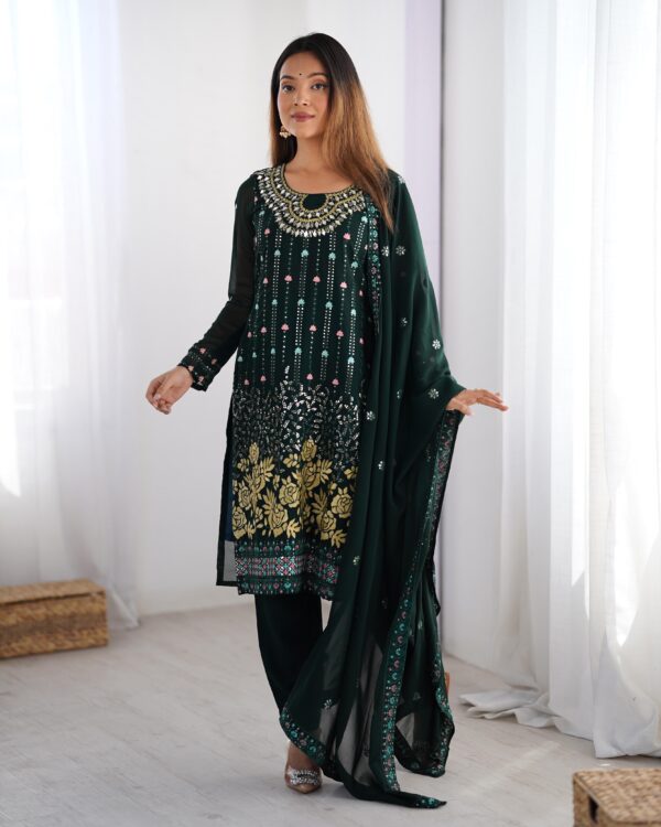 Green Color Faux Georgette Fabric Suit