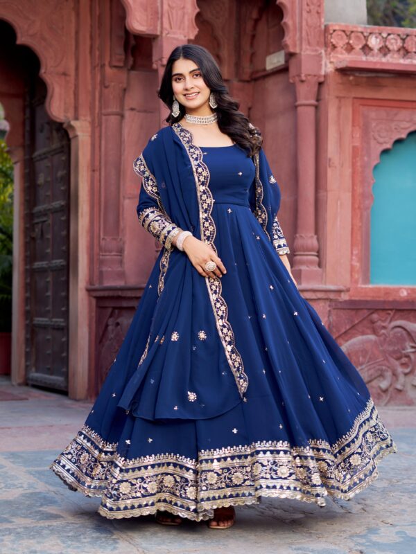 Blue Color Faux Georgette Fabric Gown