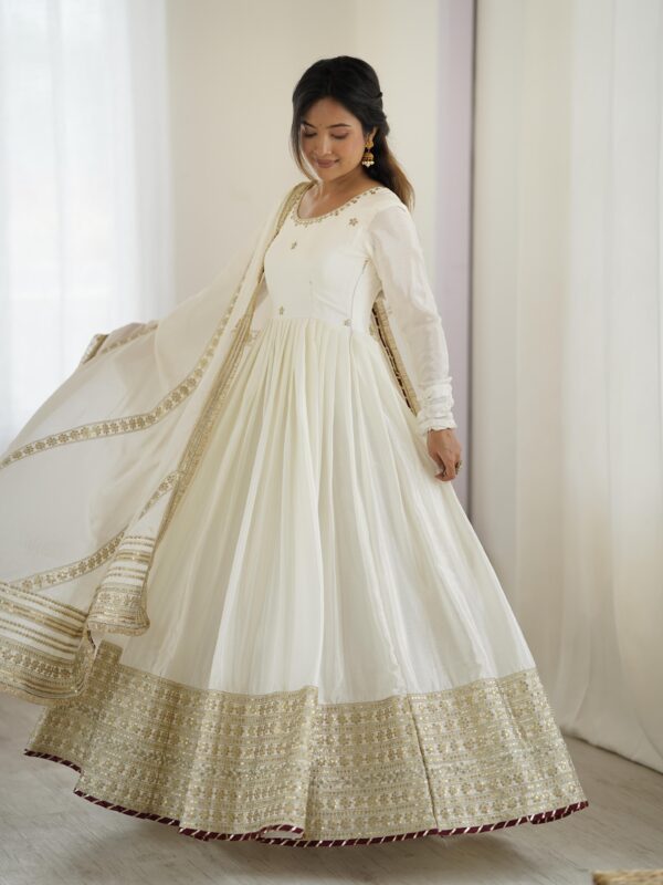 White Color Chinon Silk Fabric Gown
