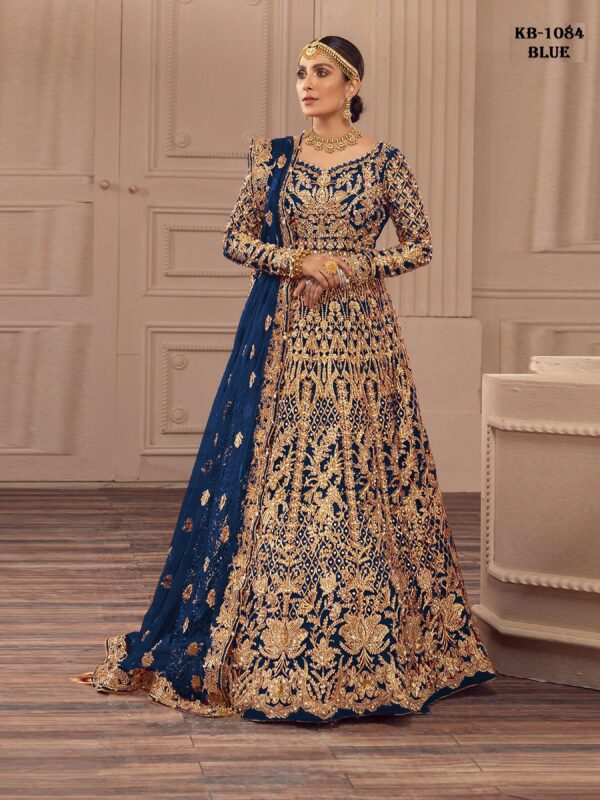 Blue Color Heavy Butterfly Net Beautiful Embroidery Work Bridal Suit