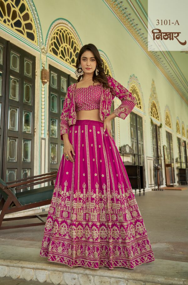 Pink Color Chinon Fabric Embroidery Work Indo Western Style Koti Lehenga