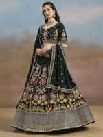 Green Color Georgette Fabric Embroidery Sequence Work Lehenga