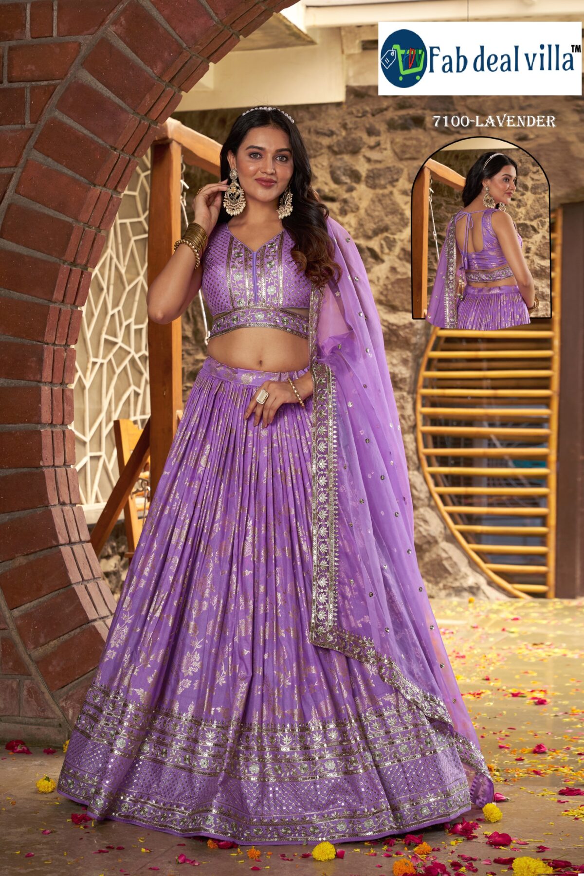 Lavender Color Dola Silk Jacquard Fabric Sequence And Jari Embroidery Work Lehenga