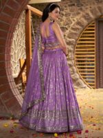 Lavender Color Dola Silk Jacquard Fabric Sequence And Jari Embroidery Work Lehenga