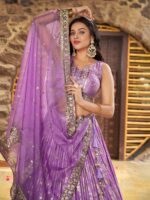 Lavender Color Dola Silk Jacquard Fabric Sequence And Jari Embroidery Work Lehenga