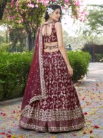 Maroon Color Dola Silk Jacquard Fabric Sequence And Jari Embroidery Work Lehenga