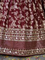 Maroon Color Dola Silk Jacquard Fabric Sequence And Jari Embroidery Work Lehenga