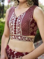 Maroon Color Dola Silk Jacquard Fabric Sequence And Jari Embroidery Work Lehenga