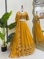 Mustard Yellow Color Faux Georgette Fabric Lehenga