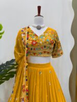 Mustard Yellow Color Faux Georgette Fabric Lehenga