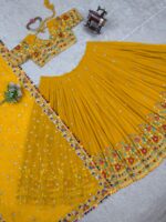Mustard Yellow Color Faux Georgette Fabric Lehenga