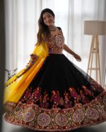 Navratri Special Black Color Faux Georgette Fabric Chain Stitch With Mirror Work Lehenga