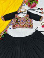 Navratri Special Black Color Faux Georgette Fabric Chain Stitch With Mirror Work Lehenga