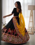 Navratri Special Black Color Faux Georgette Fabric Chain Stitch With Mirror Work Lehenga