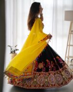 Navratri Special Black Color Faux Georgette Fabric Chain Stitch With Mirror Work Lehenga
