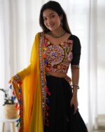 Navratri Special Black Color Faux Georgette Fabric Chain Stitch With Mirror Work Lehenga