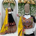 Navratri Special Black Color Faux Georgette Fabric Chain Stitch With Mirror Work Lehenga
