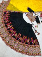 Navratri Special Black Color Faux Georgette Fabric Chain Stitch With Mirror Work Lehenga