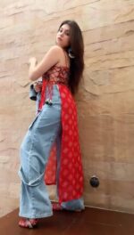 Navratri Special Red Color Faux Georgette Fabric Chain Work With Real Mirror Work Top Suit