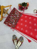 Navratri Special Red Color Faux Georgette Fabric Chain Work With Real Mirror Work Top Suit