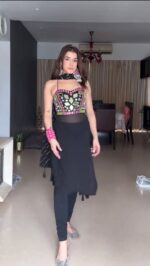 Navratri Special Sukhmani Gambhir Black Color Faux Georgette Fabric Mirror Work Suit