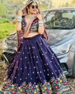 Navy Blue Color Faux Georgette Fabric Lehenga