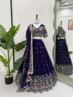 Navy Blue Color Faux Georgette Fabric Lehenga