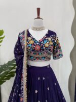 Navy Blue Color Faux Georgette Fabric Lehenga