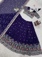 Navy Blue Color Faux Georgette Fabric Lehenga