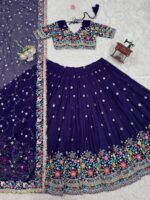 Navy Blue Color Faux Georgette Fabric Lehenga