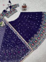 Navy Blue Color Faux Georgette Fabric Lehenga