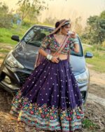 Navy Blue Color Faux Georgette Fabric Lehenga