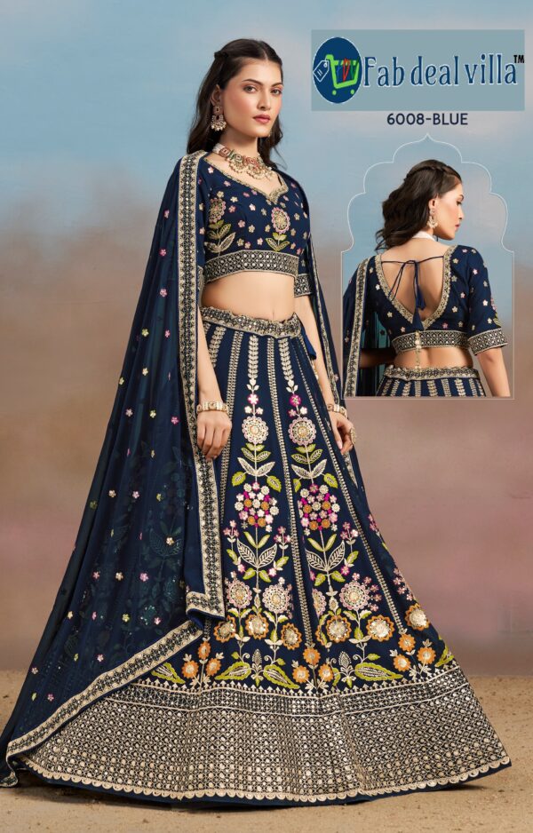 Navy Blue Color Georgette Fabric Embroidery Sequence Work Lehenga