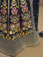 Navy Blue Color Georgette Fabric Embroidery Sequence Work Lehenga