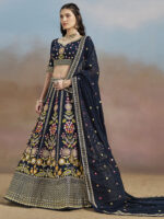 Navy Blue Color Georgette Fabric Embroidery Sequence Work Lehenga
