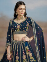 Navy Blue Color Georgette Fabric Embroidery Sequence Work Lehenga