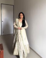 Off White Color Chinon Fabric Thread With Sequence Work Suit