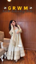 Off White Color Chinon Fabric Thread With Sequence Work Suit