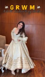 Off White Color Chinon Fabric Thread With Sequence Work Suit