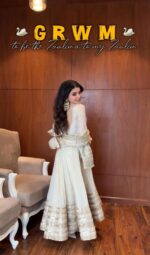 Off White Color Chinon Fabric Thread With Sequence Work Suit