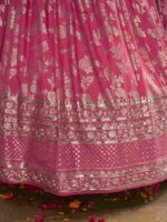 Peach Color Dola Silk Jacquard Fabric Sequence And Jari Embroidery Work Lehenga