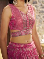 Peach Color Dola Silk Jacquard Fabric Sequence And Jari Embroidery Work Lehenga