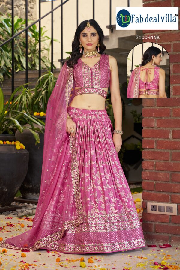 Pink Color Dola Silk Jacquard Fabric Sequence And Jari Embroidery Work Lehenga