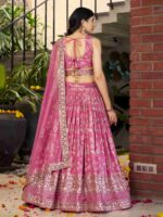 Pink Color Dola Silk Jacquard Fabric Sequence And Jari Embroidery Work Lehenga