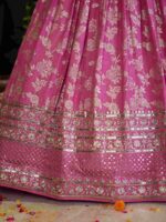 Pink Color Dola Silk Jacquard Fabric Sequence And Jari Embroidery Work Lehenga