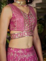 Pink Color Dola Silk Jacquard Fabric Sequence And Jari Embroidery Work Lehenga