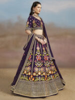 Purple Color Georgette Fabric Embroidery Sequence Work Lehenga