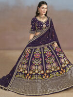 Purple Color Georgette Fabric Embroidery Sequence Work Lehenga